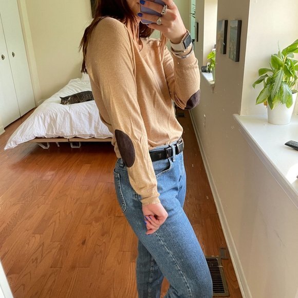 Joie Elbow Patch Scoop Neck Lightweight Sweater Brown XS - Picture 2 of 8